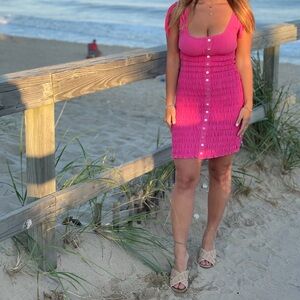 Pink Button-Front Dress